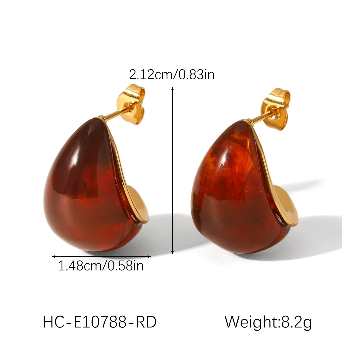 French Vintage Style Resin Drop-shaped Stainless Steel Earrings for Women, High-end Feeling, Non-fading, Titanium Steel Earrings