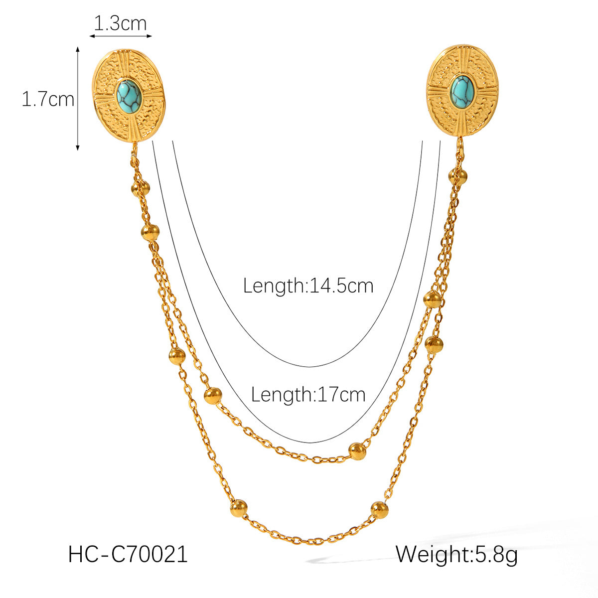 New Stainless Steel Diamond Inlaid Natural Stone Geometric Heart-shaped Collar, Needle Chain, Brooch Collar, Clothing Accessories