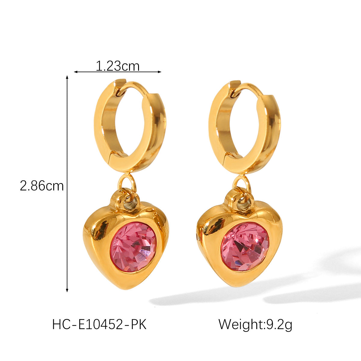 18K gold stainless steel jewelry heart pendant zircon earrings women's light luxury high-end titanium steel earrings