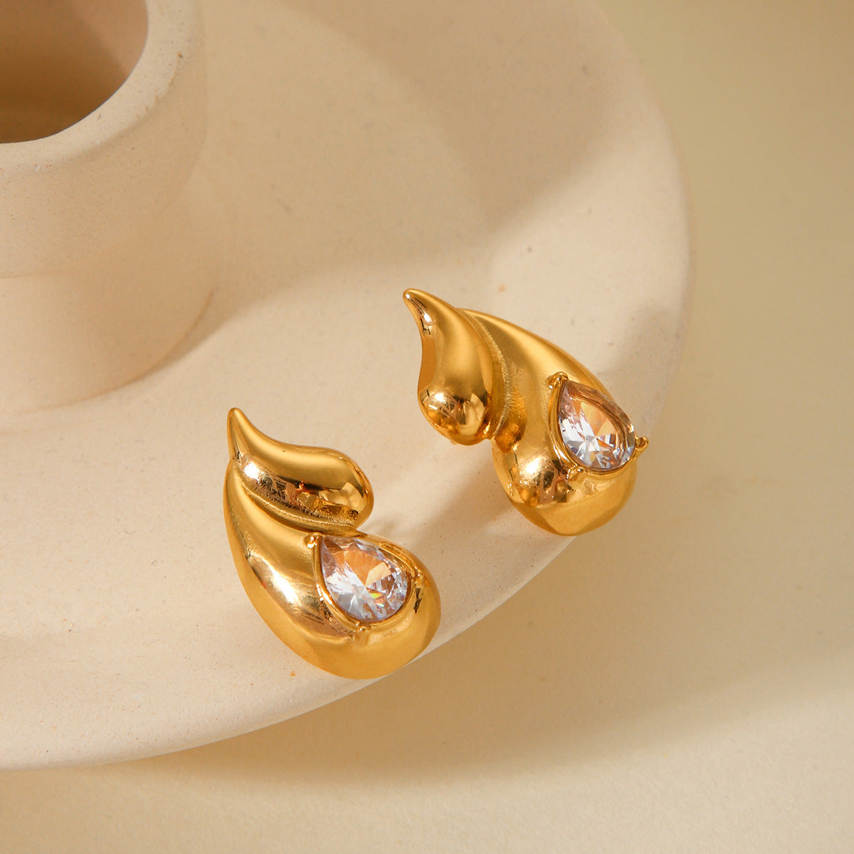 Double Water Droplet Stainless Steel Earrings, Female Internet Celebrity Style, Light Luxury Diamond Studded Titanium Steel Earrings, High-end Feel