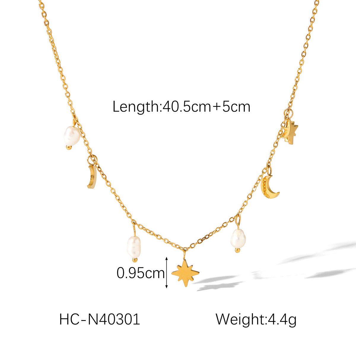 Stainless Steel Eight-pointed Star Moon Freshwater Pearl Pendant Necklace