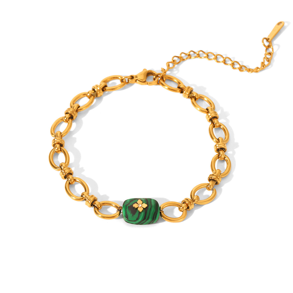 Stainless Steel Handmade Chain Malachite Pendant Bracelet, Versatile Titanium Steel Bracelet for Women, Light Luxury Jewelry