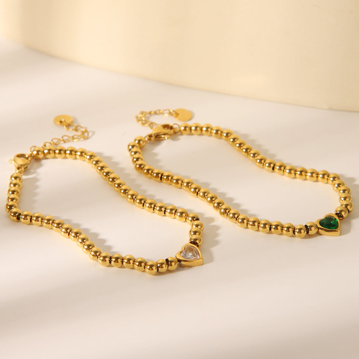INS-style Beaded Design, 18K Gold Stainless Steel Heart-shaped Bracelet for Women, Fashionable and Personalized, Versatile Titanium Steel Jewelry
