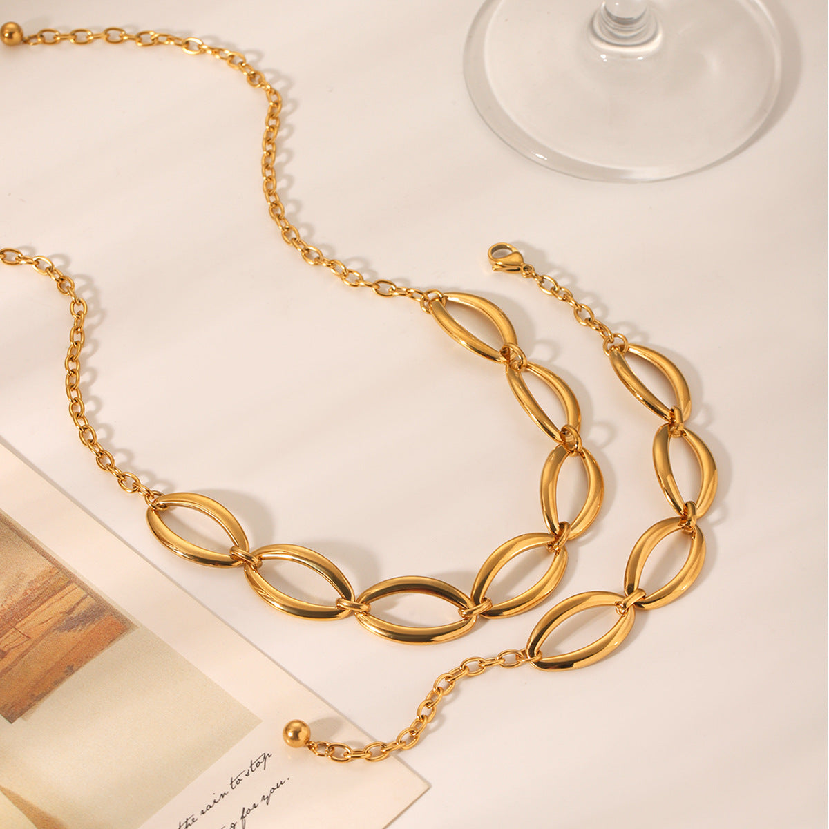 Light Luxury Geometric Oval Stainless Steel Necklace, Exaggerated Niche Design, High-end Titanium Steel Bracelet