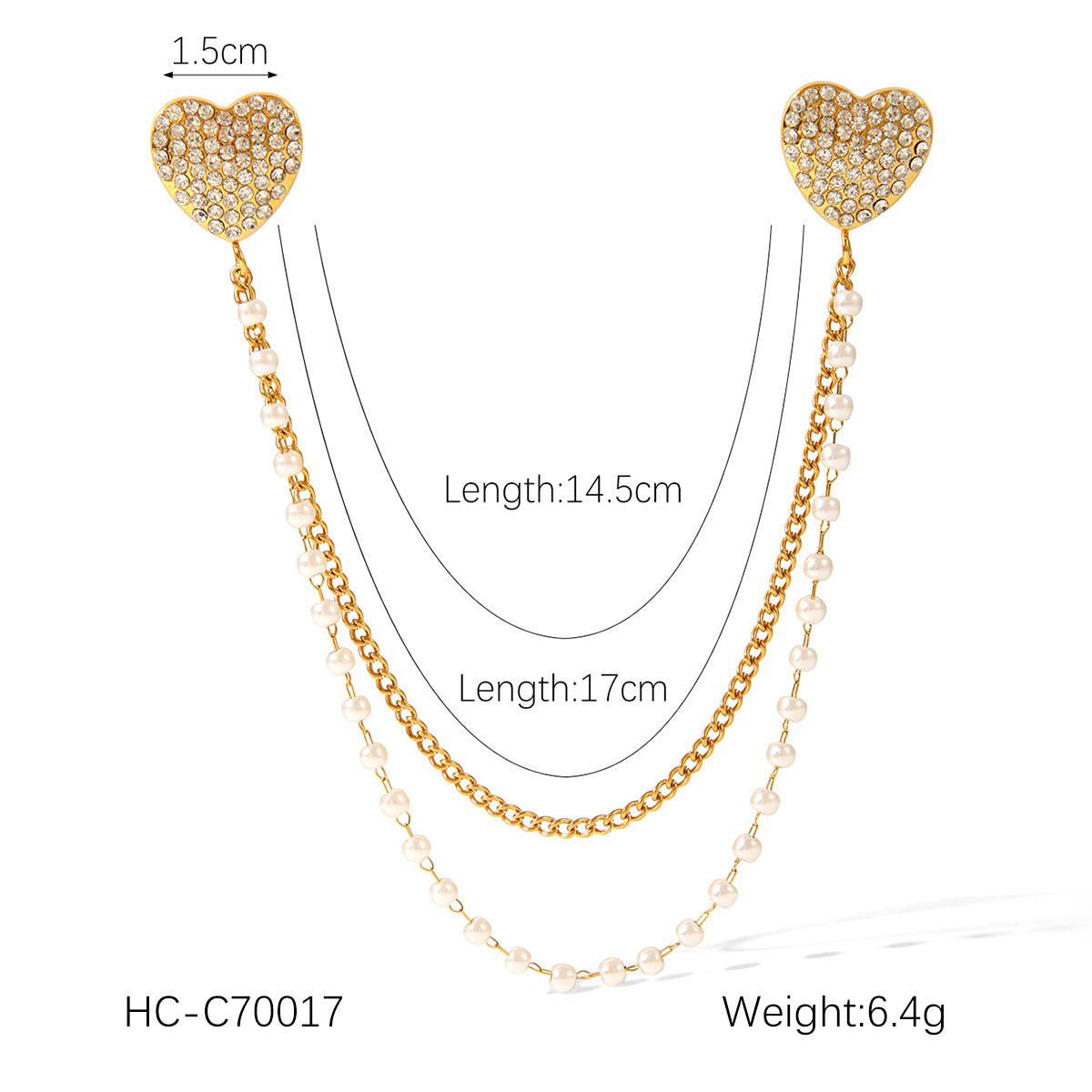 New Stainless Steel Diamond Inlaid Natural Stone Geometric Heart-shaped Collar, Needle Chain, Brooch Collar, Clothing Accessories