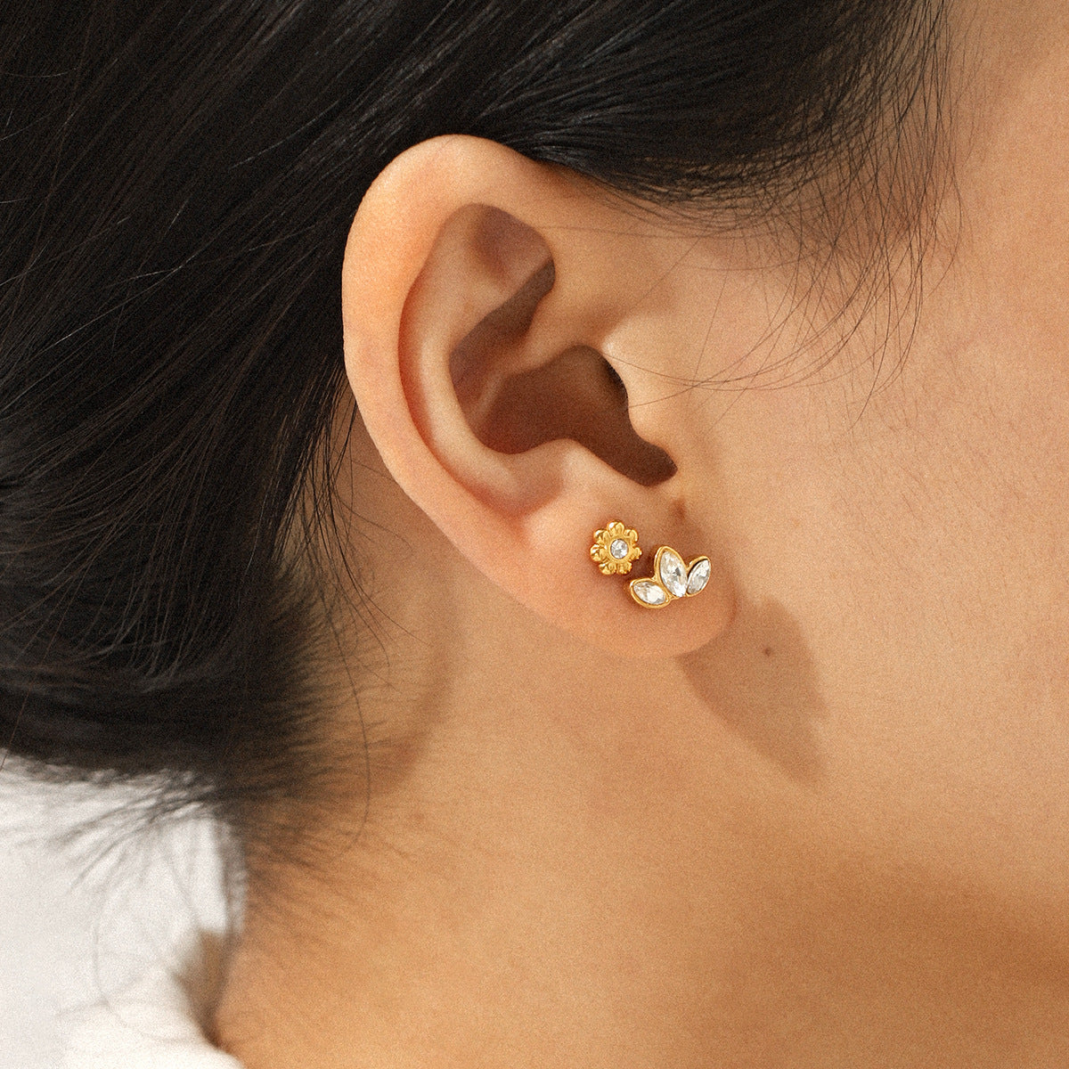 Stainless Steel Earrings, Light Luxury Niche Style, Three Pairs of Zircon Stud Earrings for Women, Designed with A Sense of Design, Titanium Steel Earrings