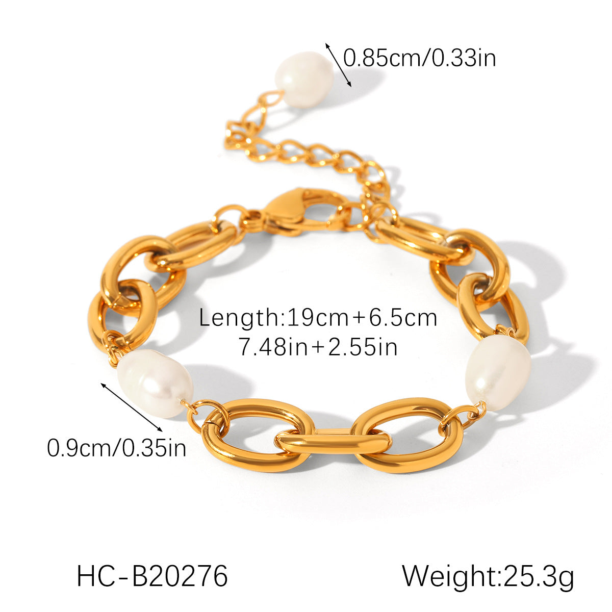 Stainless Steel 18K Gold-plated Bracelet, Non-fading, with Paperclip Chain Spacing, Freshwater Pearl Bracelet, Jewelry