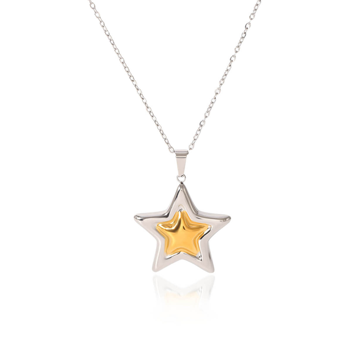INS-style Gold and Silver Color-blocked Stainless Steel Five-pointed Star Pendant Necklace, High-end Star-shaped Titanium Steel Necklace