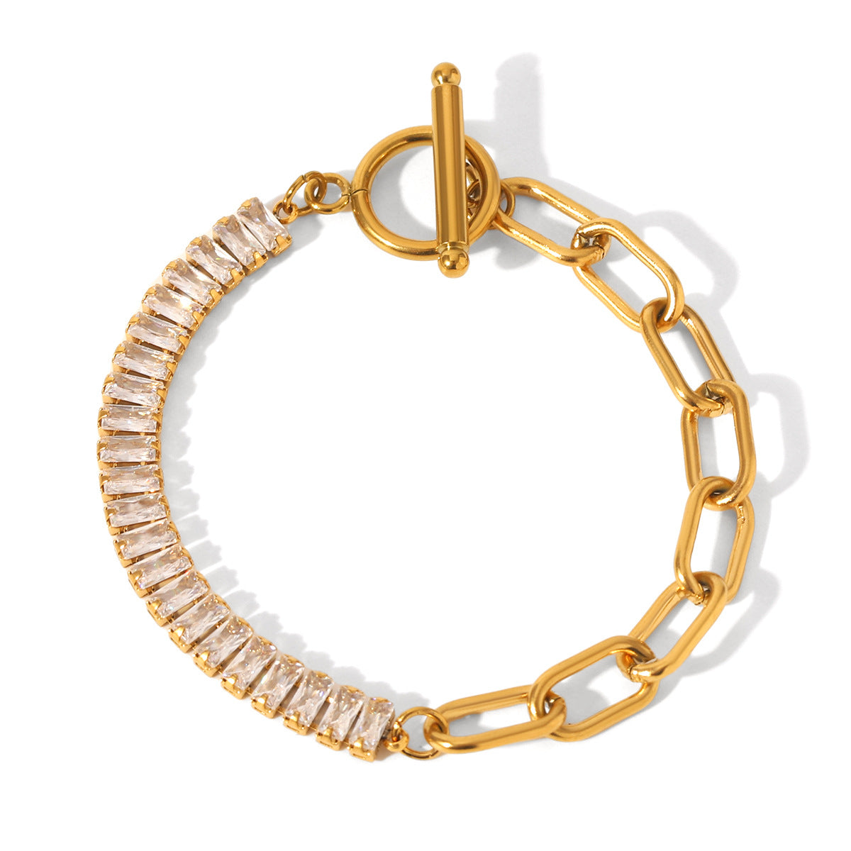 OT Buckle Stainless Steel Cross Chain Splicing Zircon Bracelet Women's High-end Titanium Steel Bracelet Cross