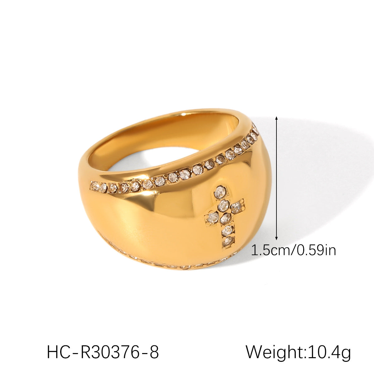 18K Gold Stainless Steel Open Ring Inlaid with Zircon, High-end, Non-fading, Finger Ring, Titanium Steel Jewelry