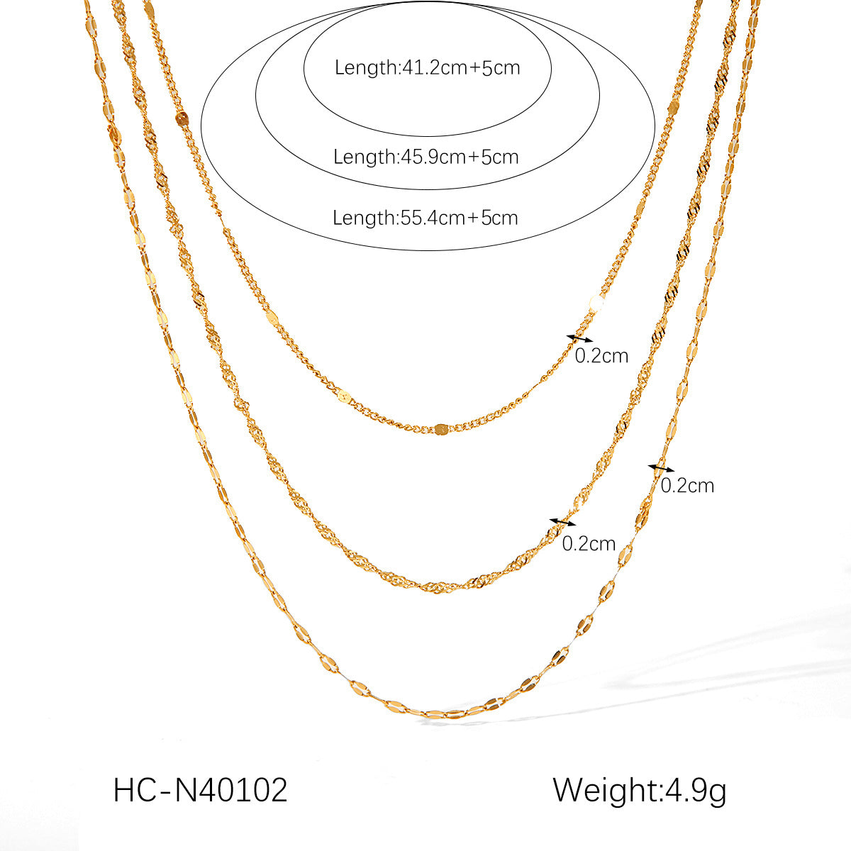 Ins Influencer Necklace, 18K Gold Stainless Steel Three-layer Necklace, Cross-border Fashion, Versatile, Titanium Steel, Non-fading Necklace