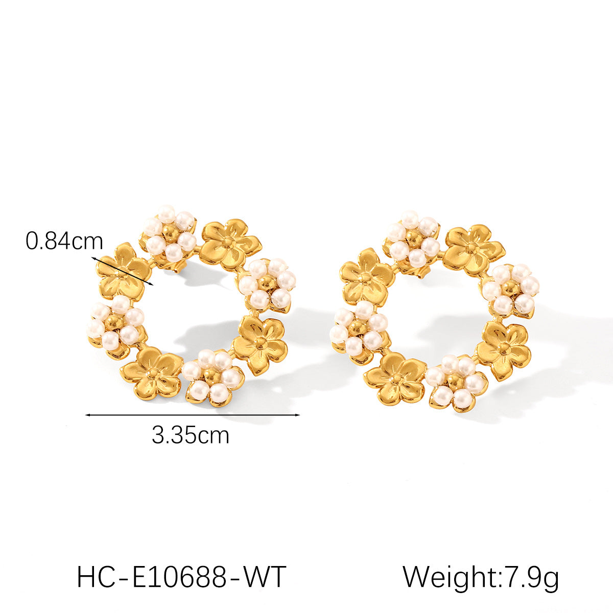 Flower earrings, 18K gold stainless steel, butterfly design with zircon, pearl drop earrings, women's flower garland earrings