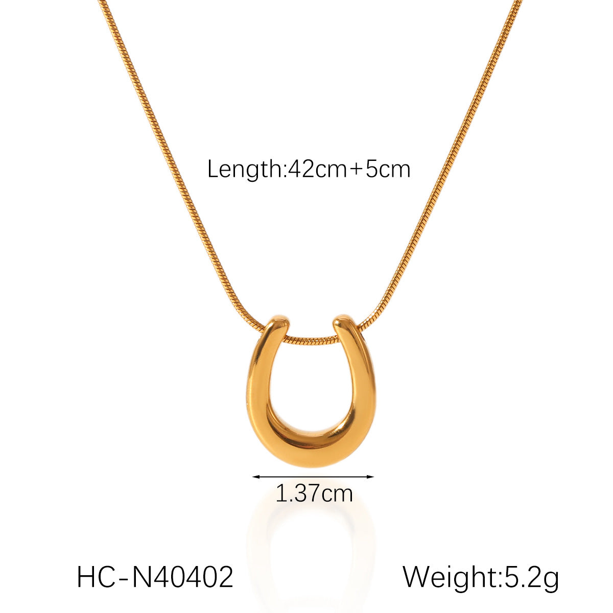 18K Gold Stainless Steel Necklace with U-shaped Horseshoe Pendant, Women's Titanium Steel Snake Bone Chain