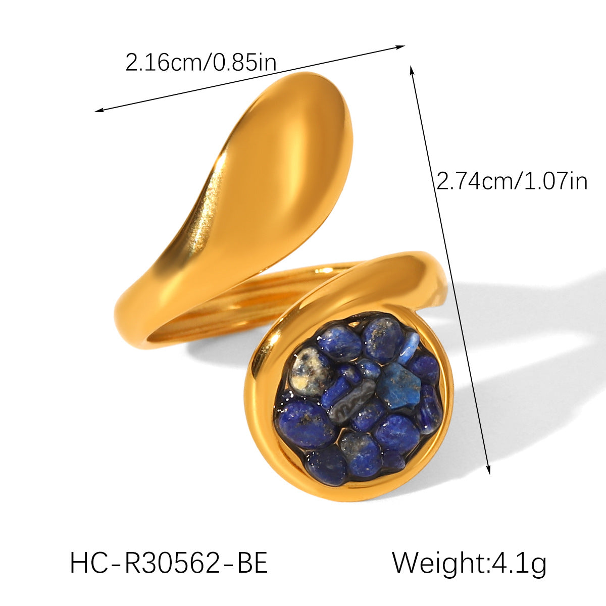 French vintage natural stone stainless steel ring for women, non-fading jewelry, versatile niche design, titanium steel open ring