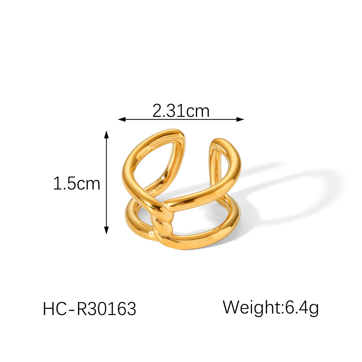 Stylish and Personalized Rope Knot Interlaced Stainless Steel Gold-plated Ring Design, Geometric Hollowed-out Titanium Steel Finger Ring