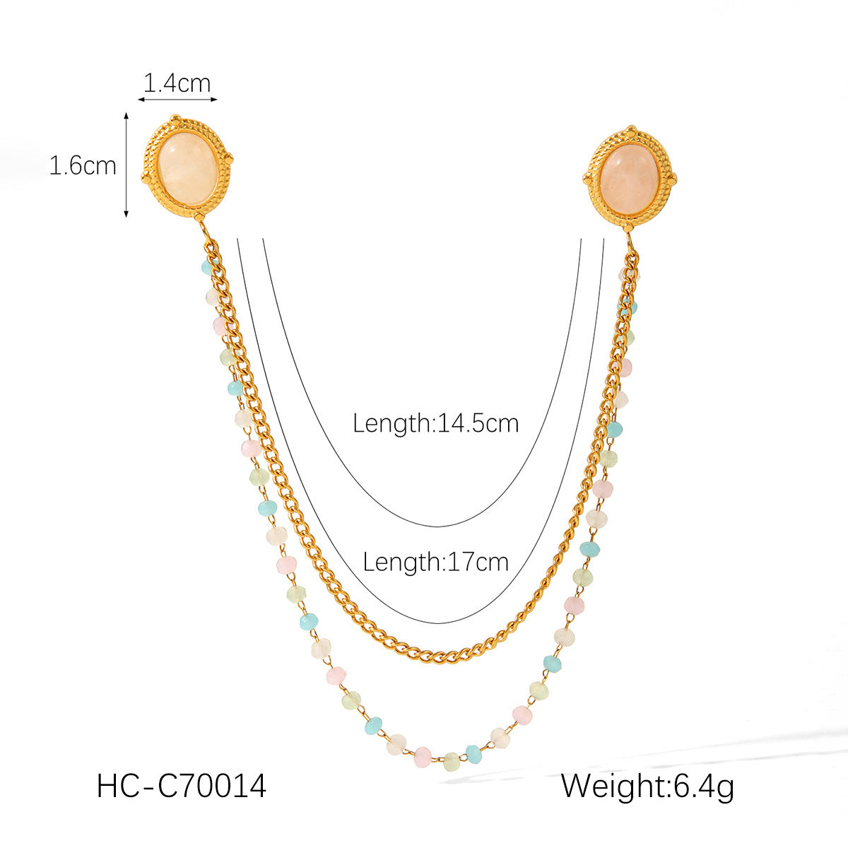 New Stainless Steel Diamond Inlaid Natural Stone Geometric Heart-shaped Collar, Needle Chain, Brooch Collar, Clothing Accessories