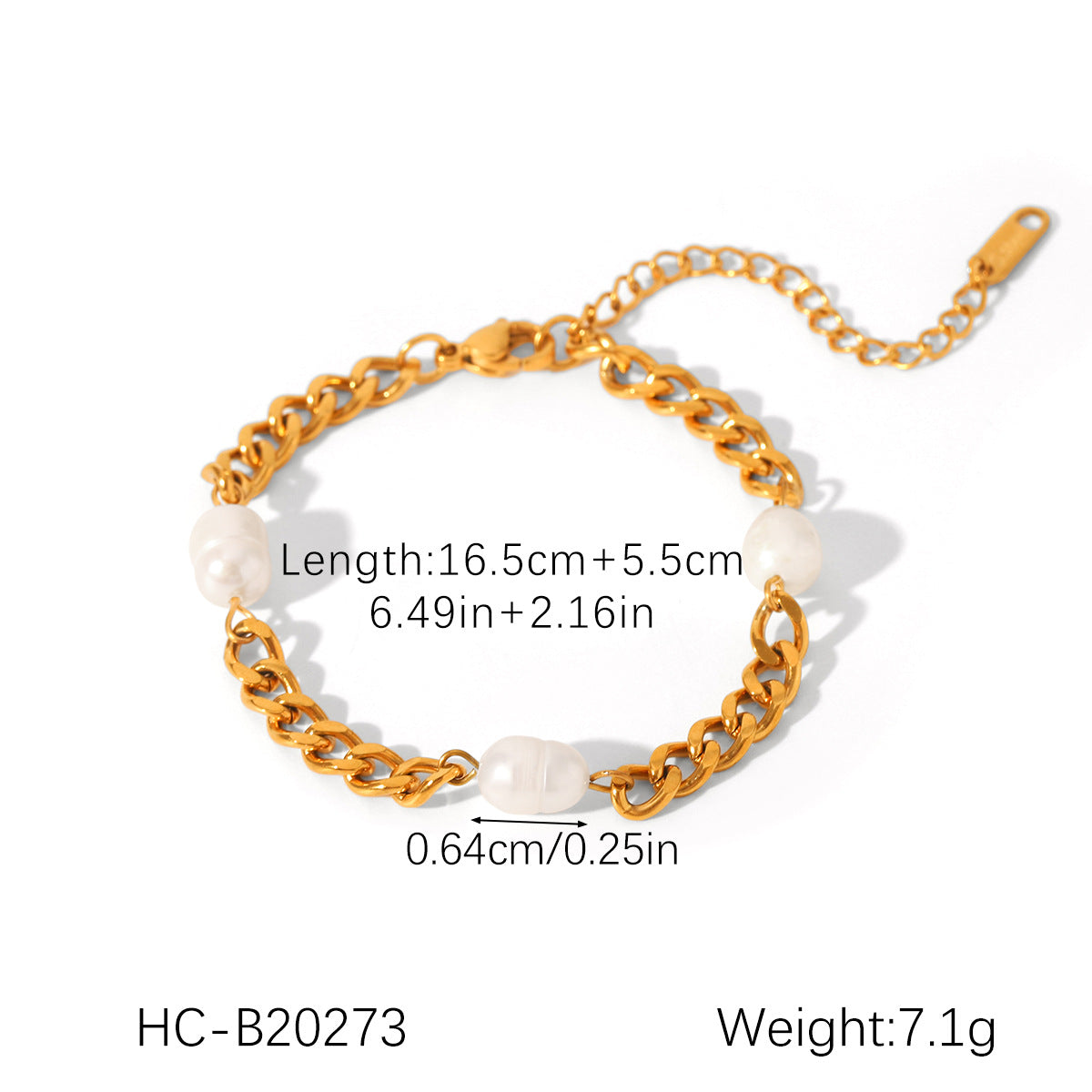 Stainless Steel 18K Gold-plated Bracelet, Non-fading, with Paperclip Chain Spacing, Freshwater Pearl Bracelet, Jewelry