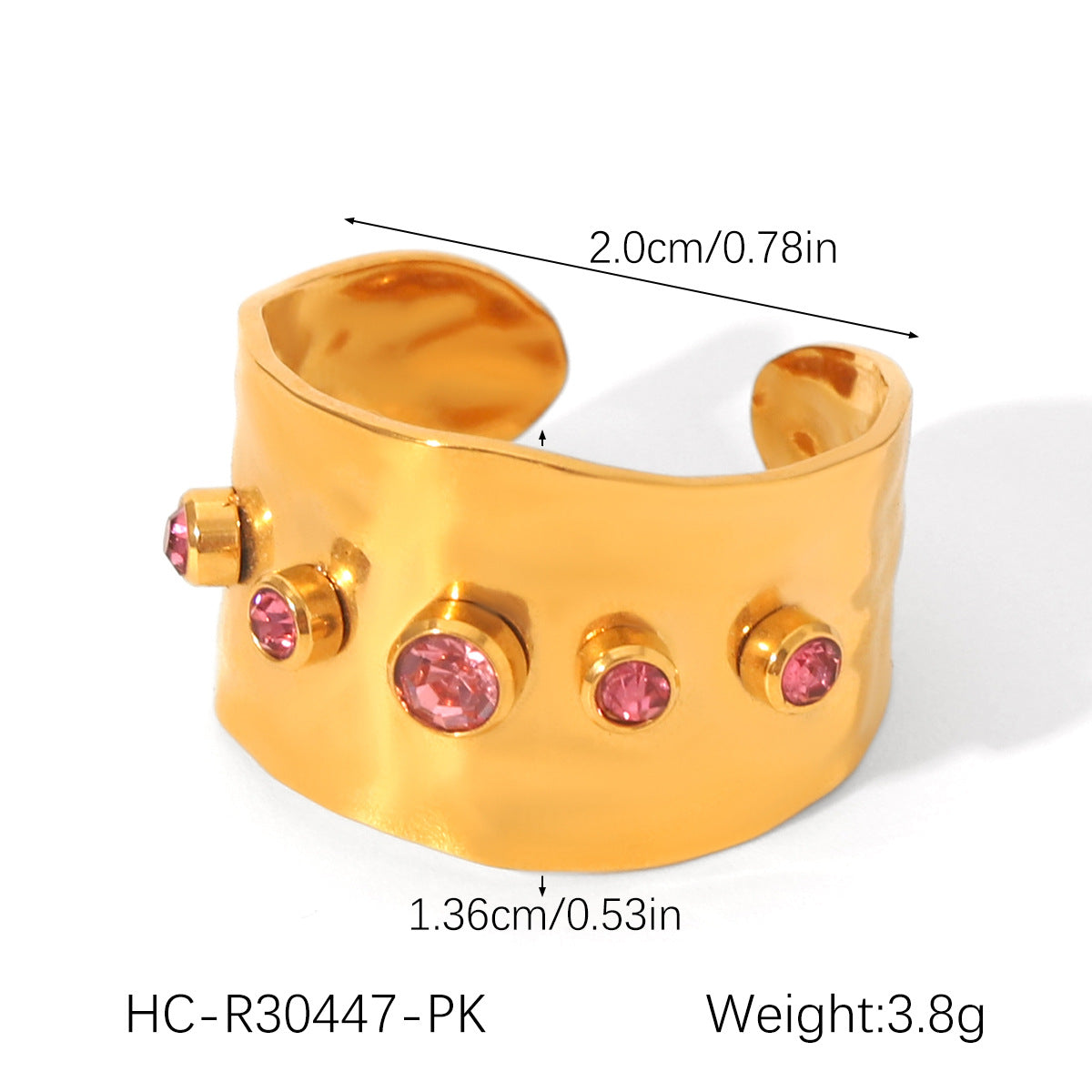 18k Gold Stainless Steel Ring Jewelry, Inlaid with Heart-shaped Zircon, Open-end Ring, Made of Titanium Steel, Non-fading Ring