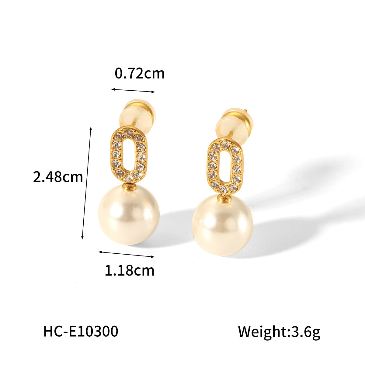 Oval 18K Gold Stainless Steel Diamond-encrusted Earrings for Women, Fashionable and Elegant, Versatile Pearl Earrings and Ear Jewelry