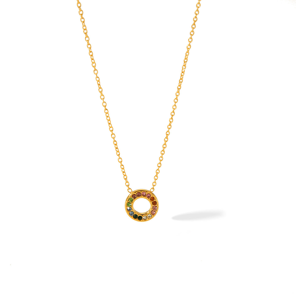 New Product: 18K Gold Stainless Steel Necklace with Colorful Zircon Inlay, High-end Titanium Steel Necklace Accessory