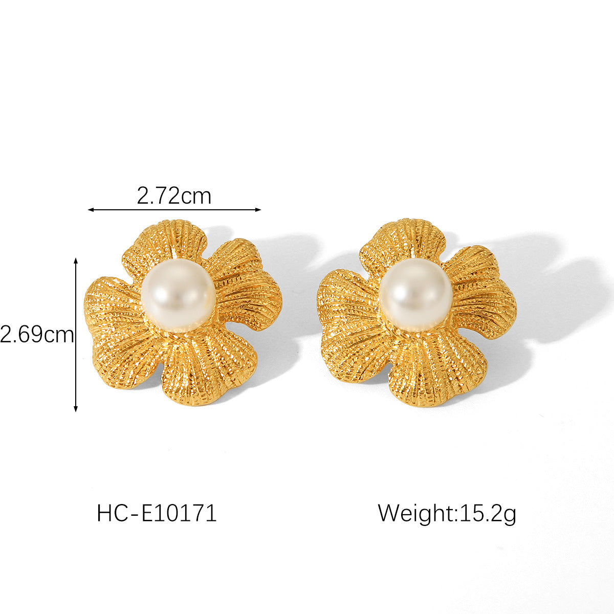 French 18K Gold Stainless Steel Flower Earrings Design Sense Fashion Retro Temperament Pearl Earrings Women