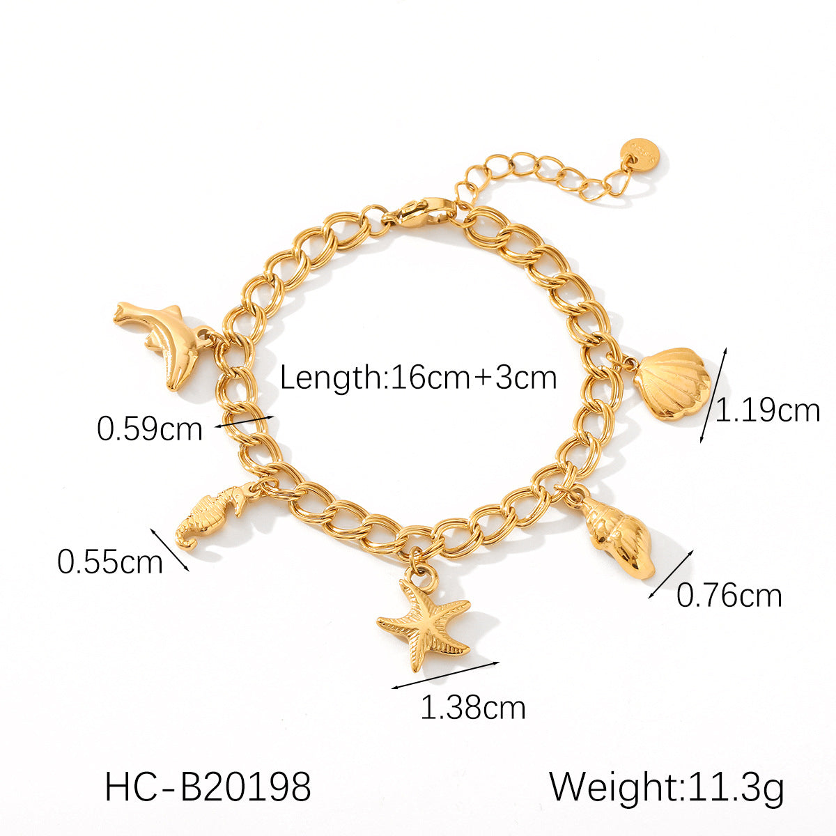 Marine Stainless Steel Bracelet with Dolphin, Seahorse, Starfish, Conch Shell, and Shellfish Pendants - Non-fading Jewelry