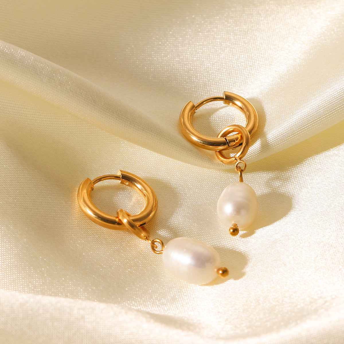 Titanium Steel Earrings with A Light Luxury Feel, Featuring Freshwater Pearls, Cross-border Stainless Steel Jewelry
