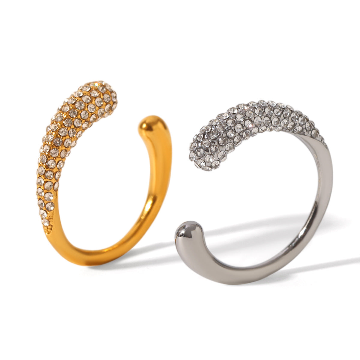 Stainless Steel Open Ring with Diamond Inlay, Women's Non-fading Ring, Light Luxury and High-end Hand Jewelry, Titanium Steel Jewelry