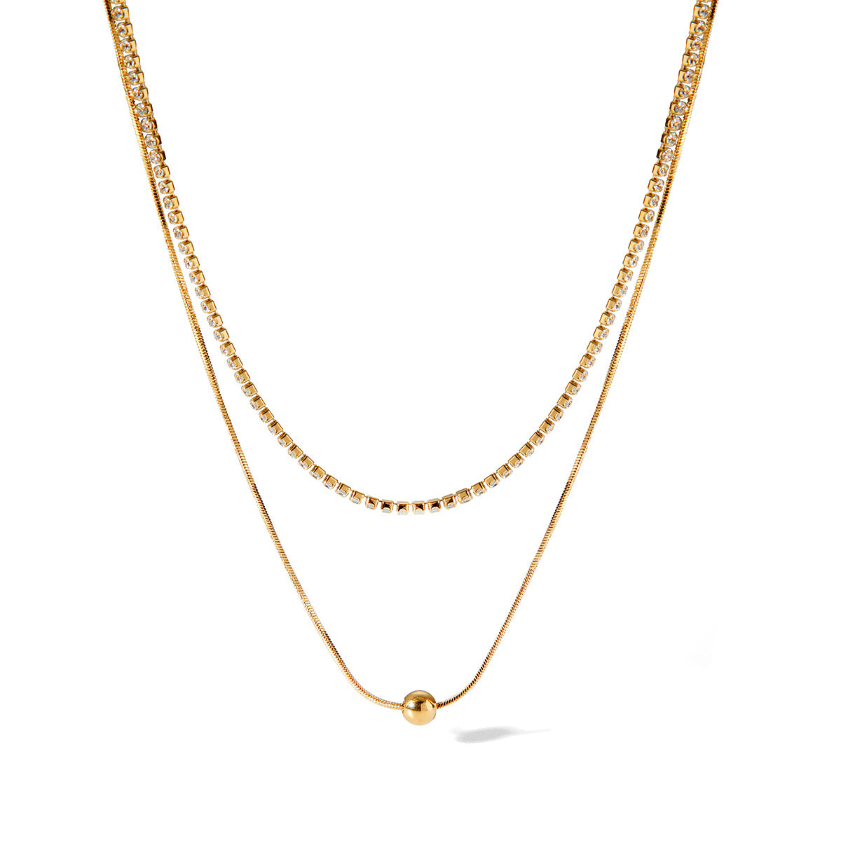 18k Gold Double-layer Necklace for Women, Stainless Steel, Fashionable and Simple Zircon Chain, High-end Necklace