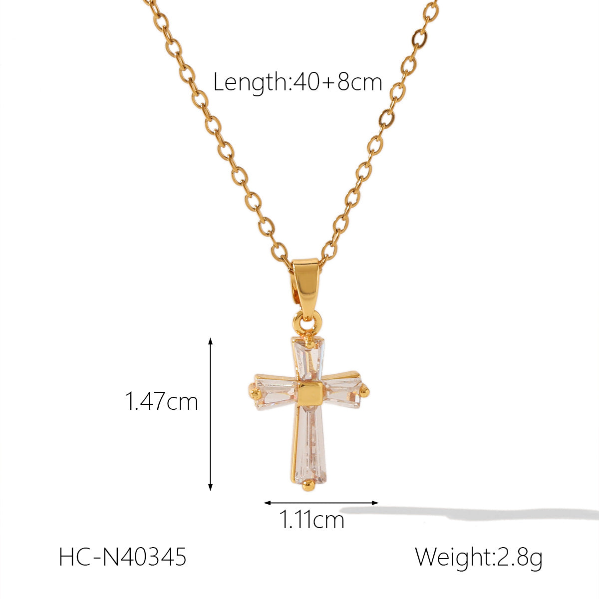 18K gold stainless steel cross studded zircon pendant necklace female non-fading jewelry ins titanium steel necklace