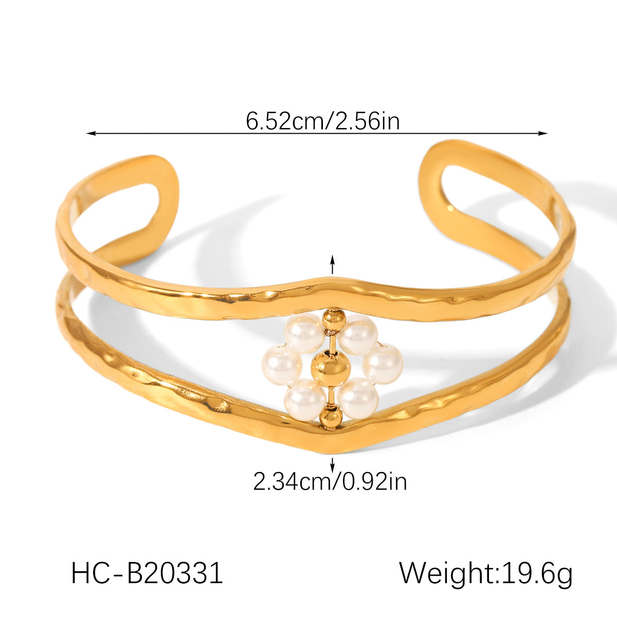 Stainless Steel Hollow-out Pearl Bracelet, High-end Flower-shaped Opening Bracelet, Elegant Titanium Steel Bracelet