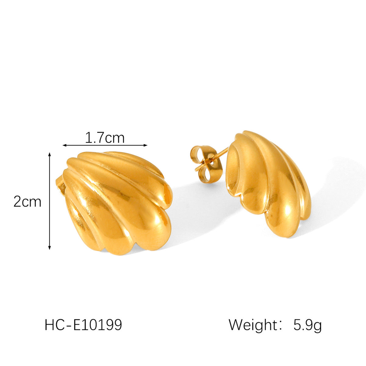 Marine titanium steel earrings, 18k gold-plated stainless steel scallop earrings, women's fashion diamond-encrusted earrings