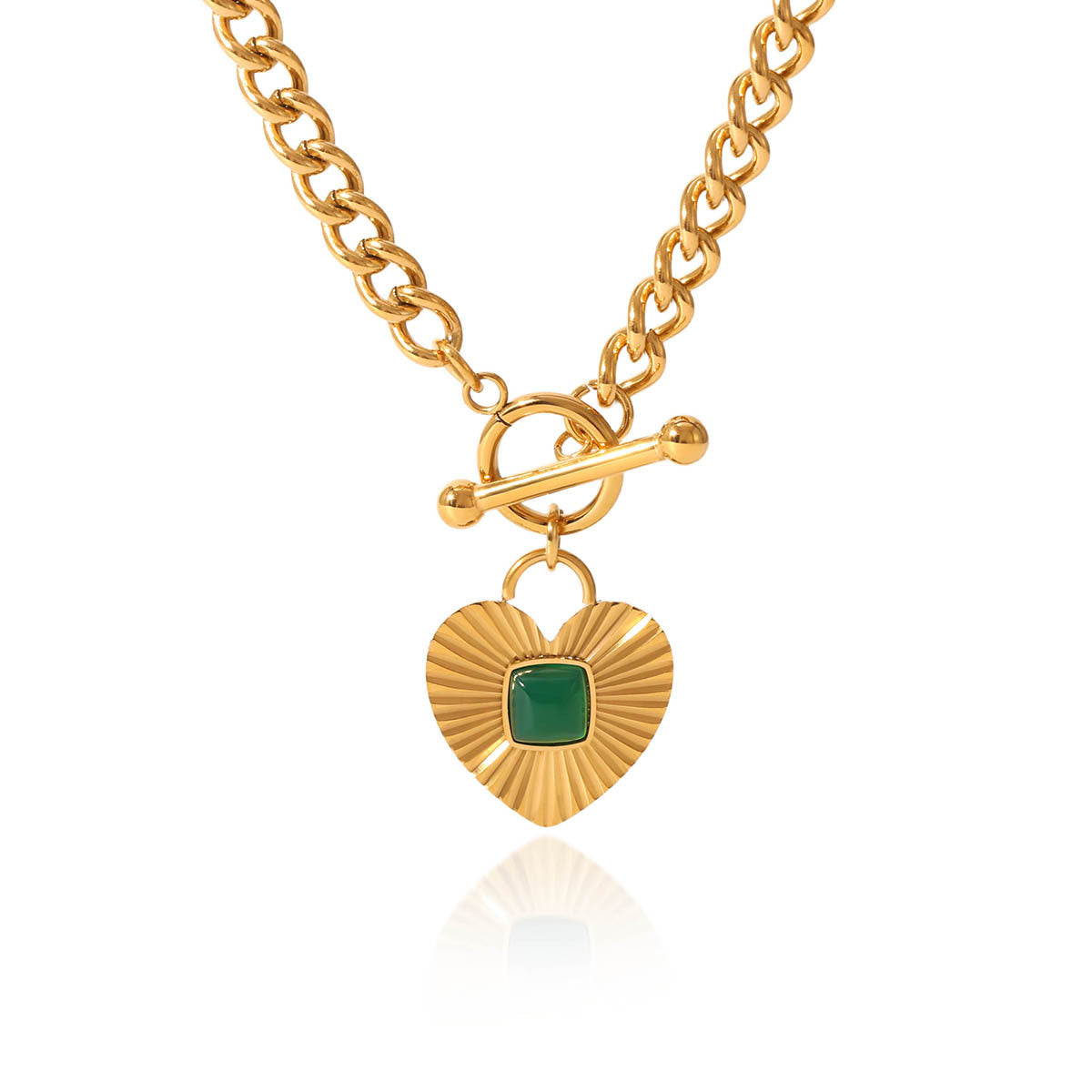 Geometric Heart-shaped Pendant Stainless Steel Diamond-encrusted Necklace Heart Pendant Cuban Chain Necklace