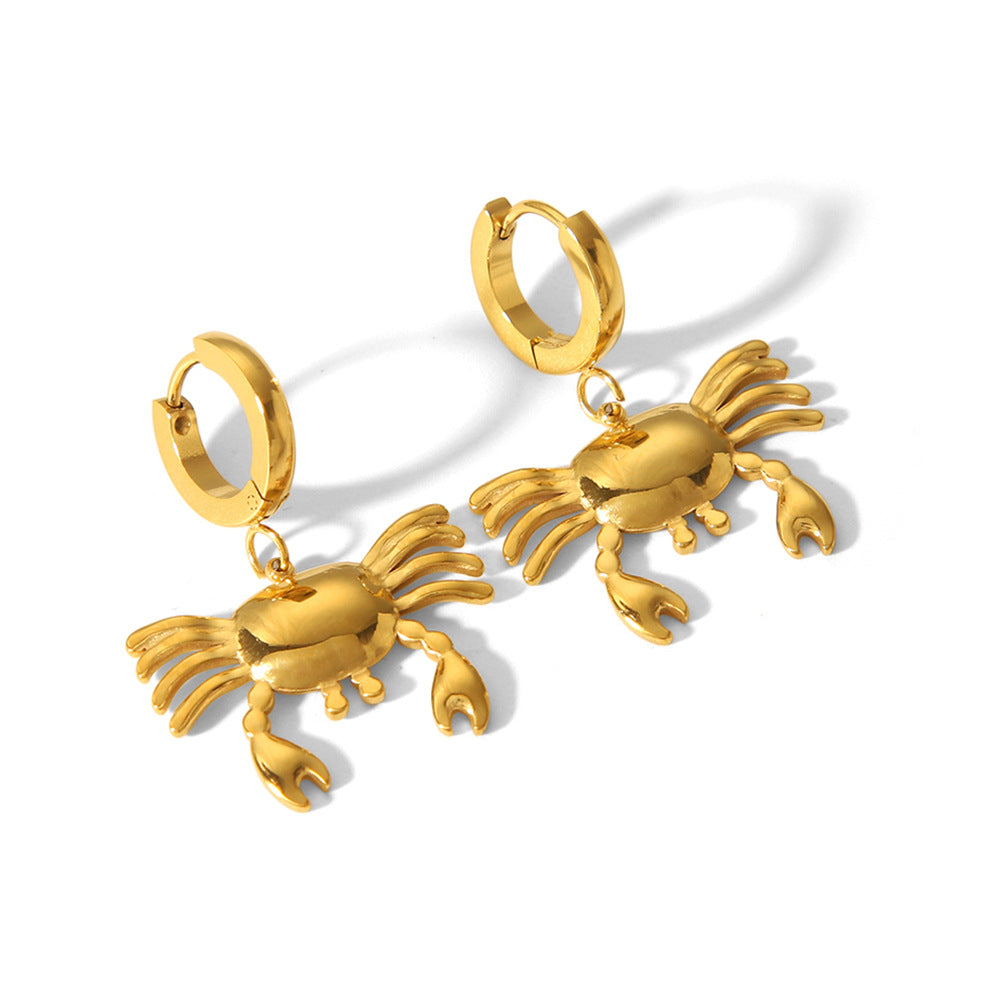 Ocean Earrings, 18k Gold Stainless Steel Earrings for Women, Fashionable, Versatile, High-end, Crab-shaped Eardrops