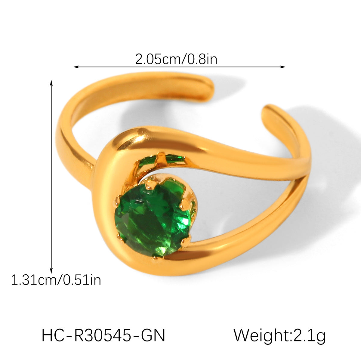 Stainless Steel Ring with Green Zircon Inlay for Women, Non-fading Titanium Steel Ring, Light Luxury and High-end Hand Jewelry