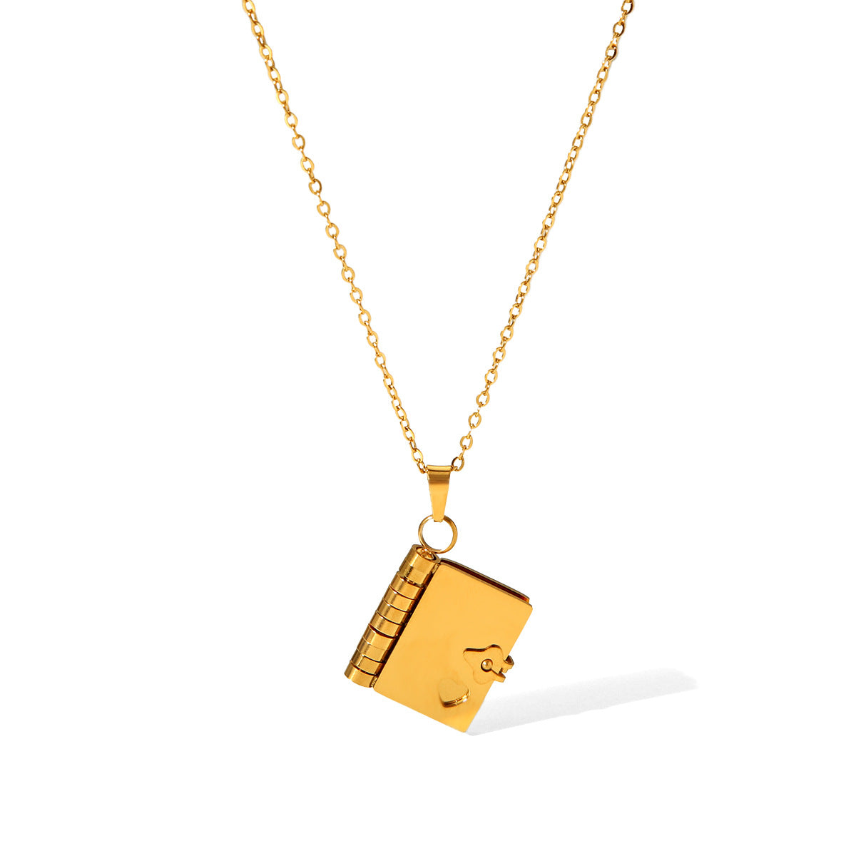 Stainless Steel Couple's Book Pendant Necklace, Heart-shaped Opening and Closing Book, Fashionable and Versatile Collar Chain for Women