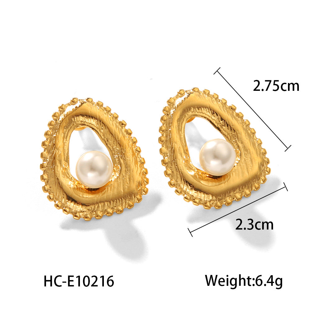 French Vintage Style Pearl Earrings, 18K Gold-plated Stainless Steel Earrings for Women, Fashionable and Elegant, High-end Titanium Steel Earrings