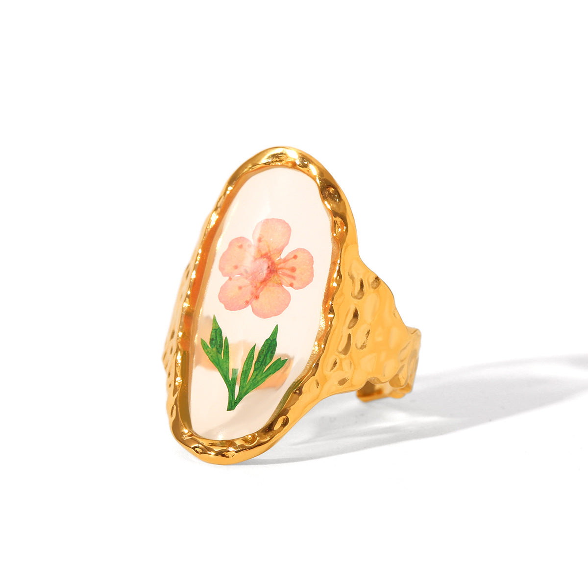 Stainless Steel Ring, Green Flower Daisy, Eternal Flower Ring, Titanium Steel, Non-fading, Finger Ring