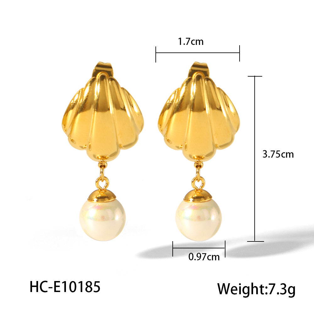 Oceanic Element Titanium Steel Earrings, 18k Gold Stainless Steel Scallop Earrings, Fashionable and High-end Earrings