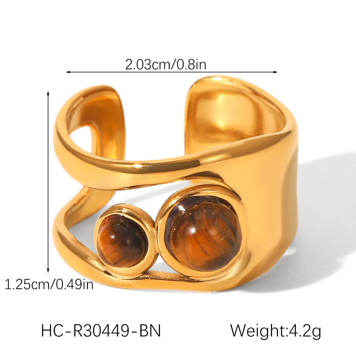 Women Stainless Steel Hollow-out Pearl Bracelet with Natural Tiger's Eye Stone, Open Bracelet, Vintage Style, Titanium Steel Jewelry