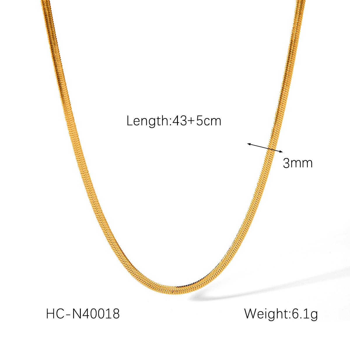 18K Gold Stainless Steel Blade Chain Inlaid with Zircon Necklace, High-end Flat Snake Chain, Titanium Steel Clavicle Chain