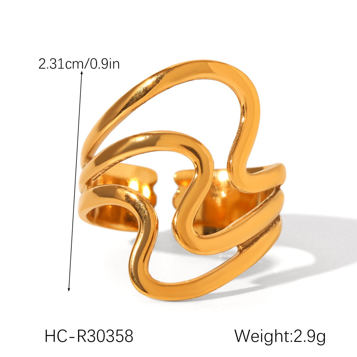 Ins-style Exaggerated Personality Stainless Steel 18K Gold-plated Ring for Women, Titanium Steel, Non-fading, High-end Hand Jewelry