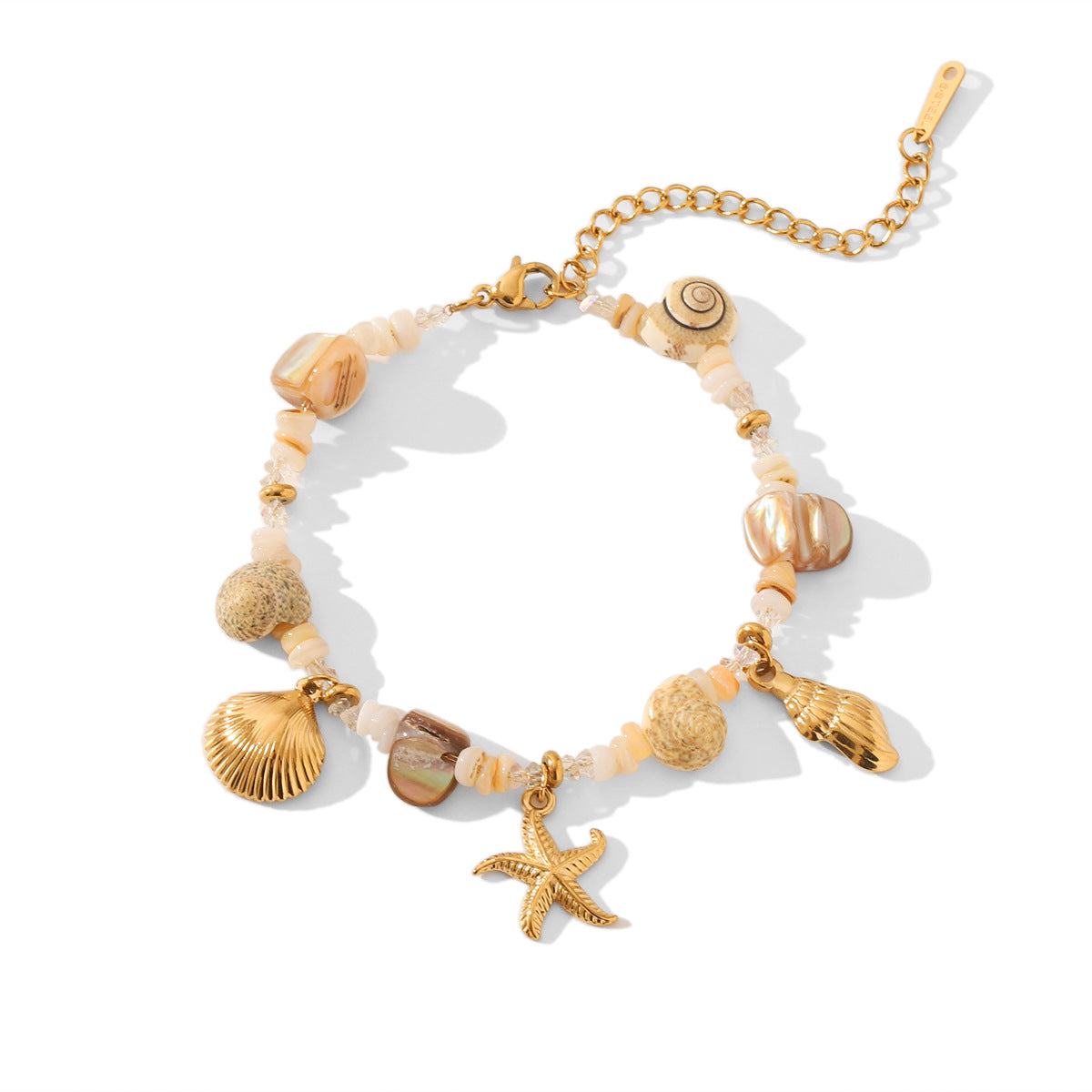 Stainless Steel Conch and Starfish Shell Bracelet for Women, Niche Design, Ocean-inspired Shell Bead Jewelry