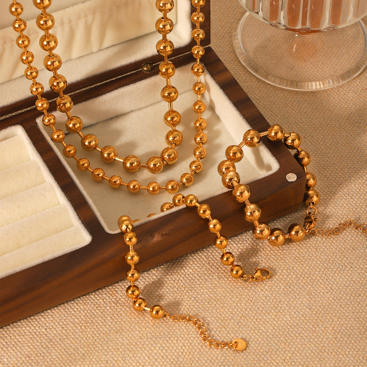 Stainless Steel Bead Chain Necklace and Bracelet for Women, Featuring High-end Titanium Steel Jewelry That Won't Fade