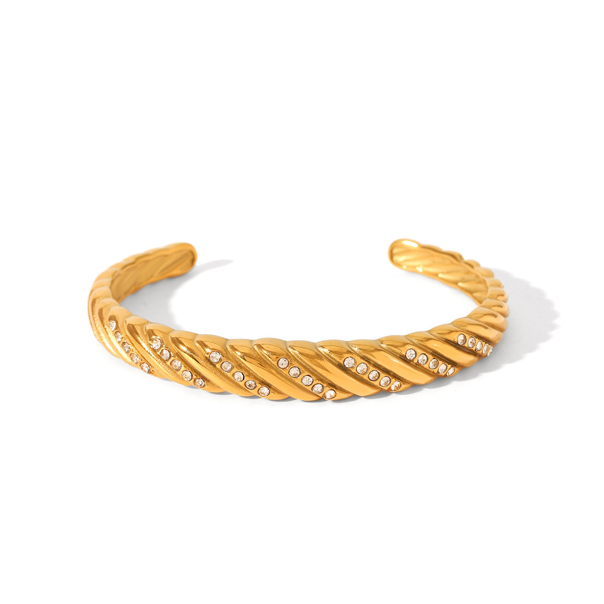 18K gold croissant-shaped stainless steel bracelet with diamond inlay, open style, women's light luxury temperament, cast bracelet, titanium steel jewelry