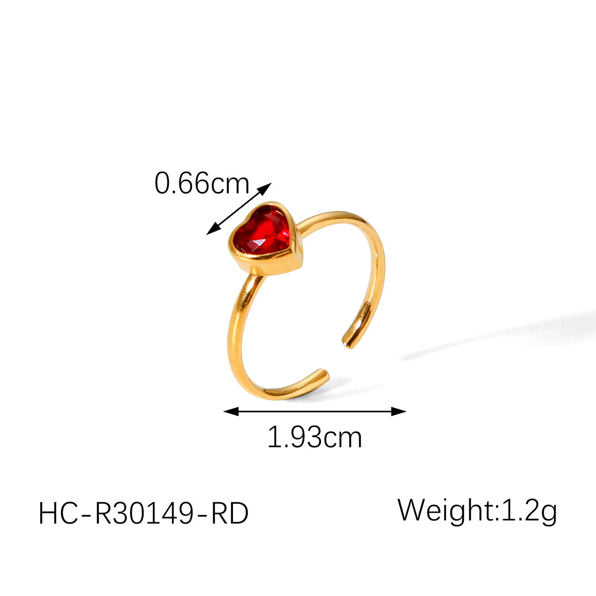 French-style Light Luxury Heart-shaped Diamond-encrusted Stainless Steel Ring for Women, 18k Gold, Non-fading, Open-end Titanium Steel Finger Ring Jewelry