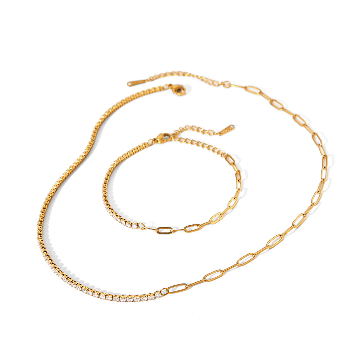 Stainless Steel Zircon Bracelet with INS Style, Light Luxury and High-end Feel, 18k Gold Titanium Steel Claw Chain Necklace, Does Not Fade