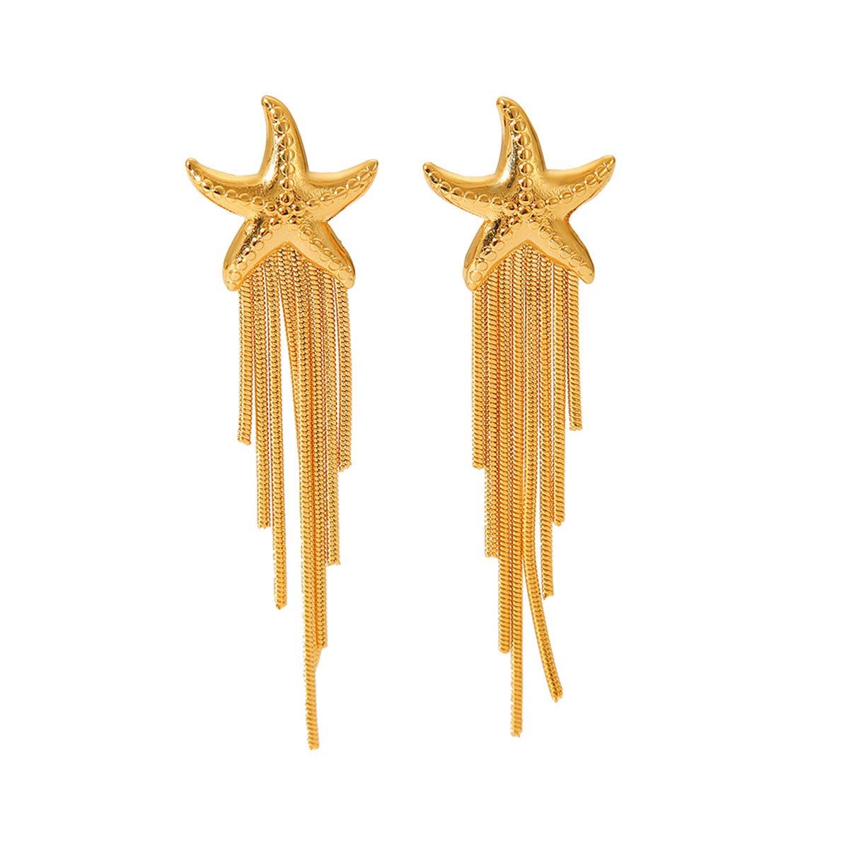18k Gold Stainless Steel Starfish Earrings with Chain and Tassel, Fashionable and Versatile Titanium Steel Earrings