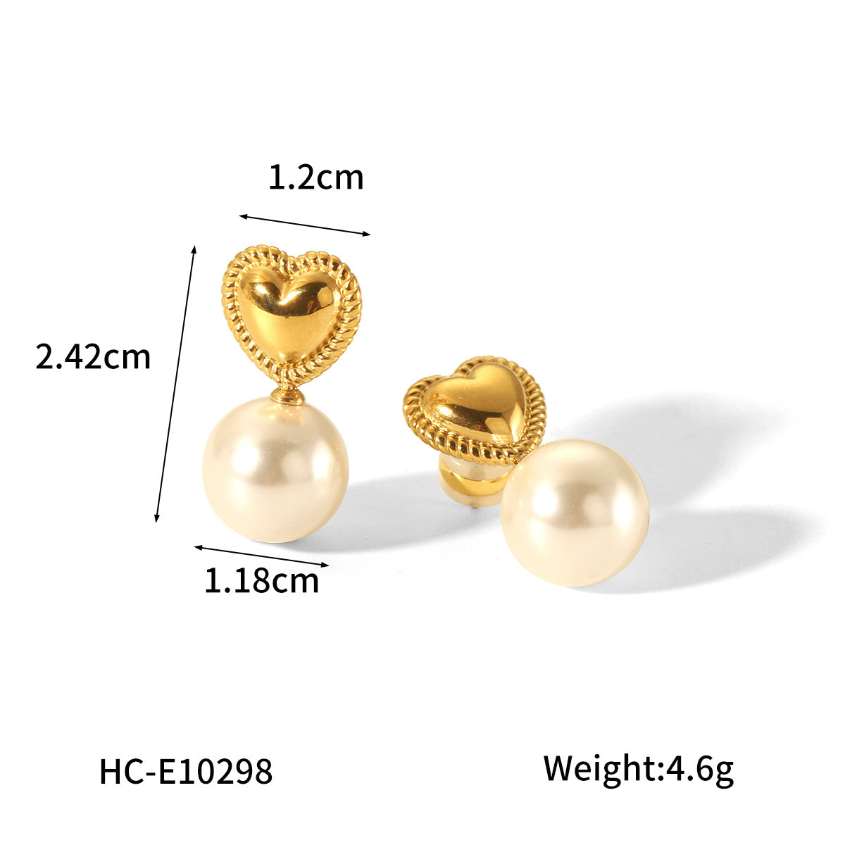 Fashionable and personalized earrings made of 18K gold stainless steel with heart-shaped earrings for women's temperament, versatile pearl earrings