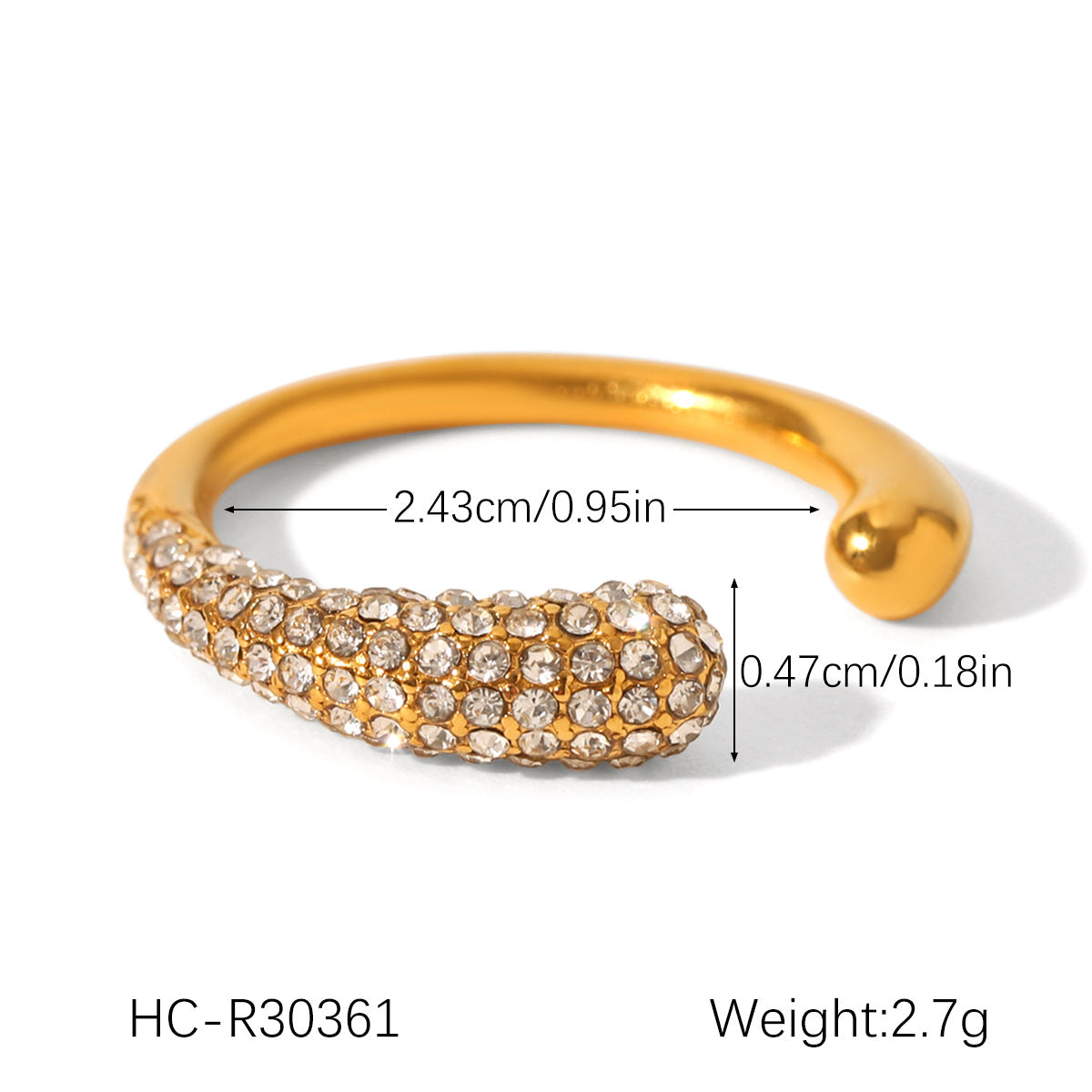 Stainless Steel Open Ring with Diamond Inlay, Women's Non-fading Ring, Light Luxury and High-end Hand Jewelry, Titanium Steel Jewelry